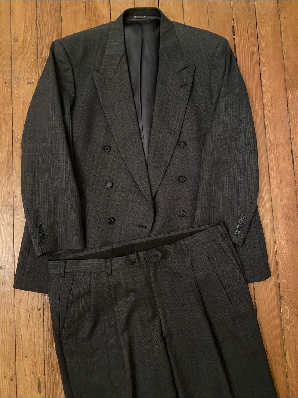 Men's Double-Breasted Charcoal Suit - 44S 38 waist Jacket & Pants